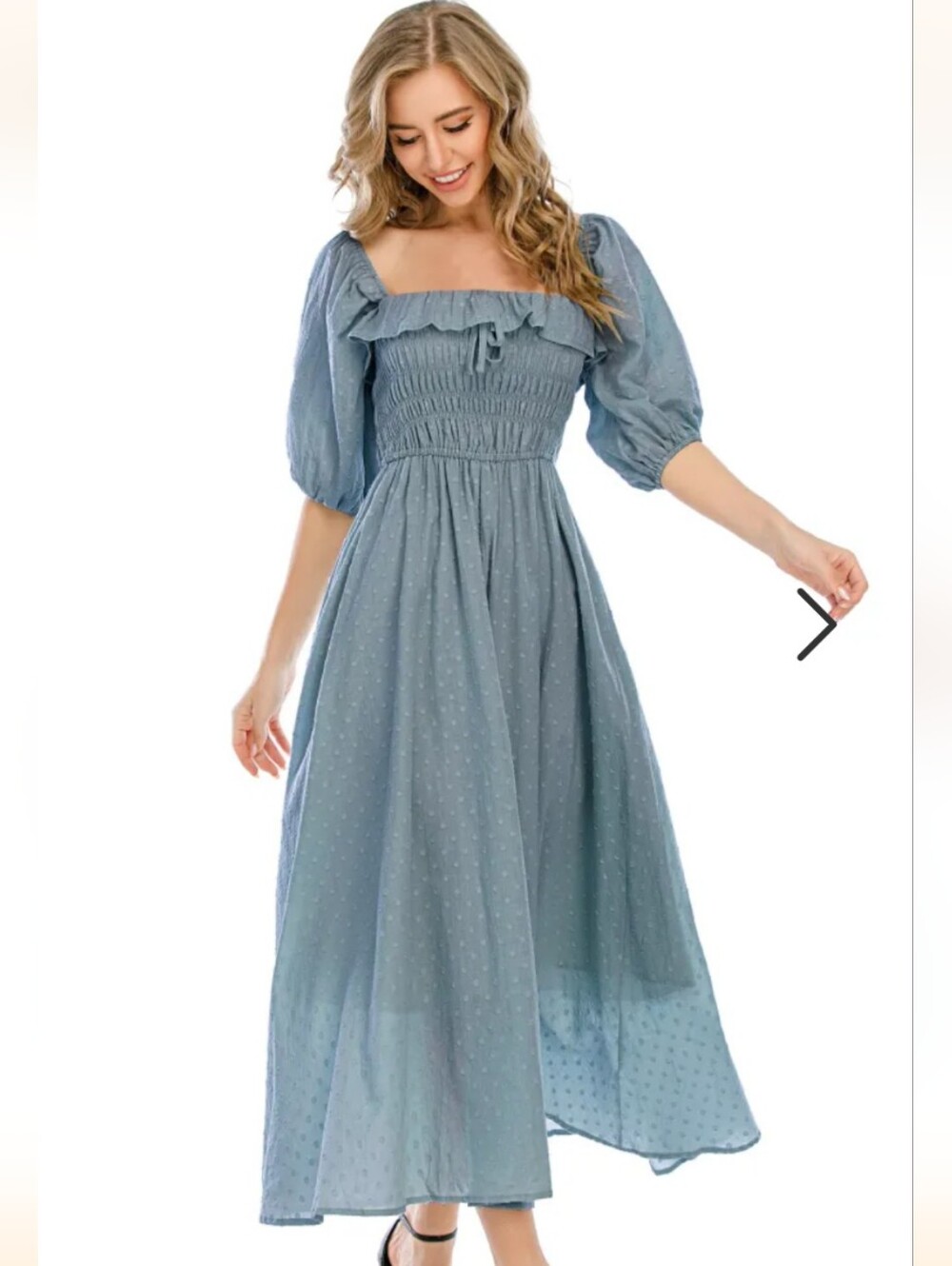 R. Vivimos Smocked Square-Neck Maxi Dress in Periwinkle Blue Cottagecore Prairie